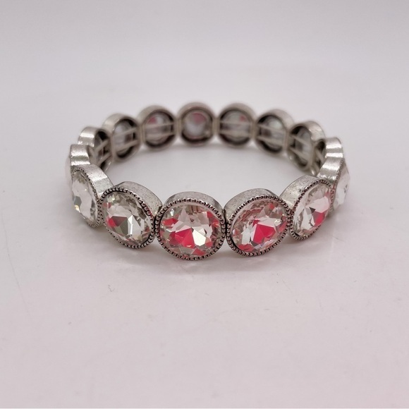 Silver Tone Stretch Rhinestones Bracelet - Picture 3 of 4